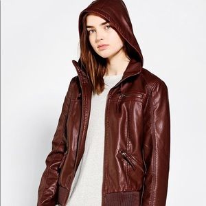 Urbanoutfitters vegan leather hooded bomber jacket